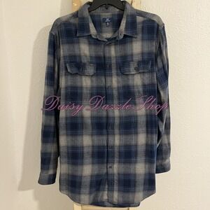 George Flannel Men's Blue Grey Plaid Shirt Size 3XLT Outdoor Camping Travel